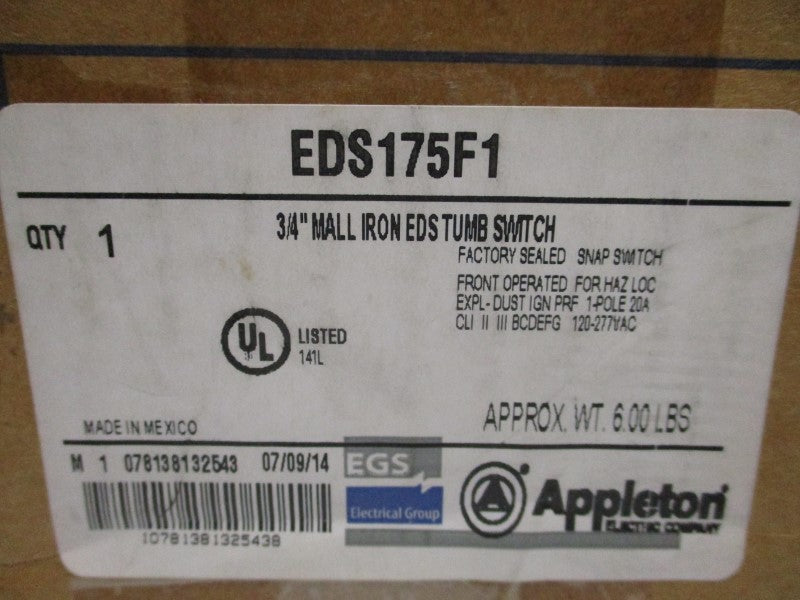 APPLETON EDS175F1 120-277VAC 20A 3/4" NSFS