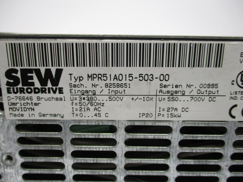 SEW EURODRIVE MPR51A015-503-00 380-500V 21A (MISSING COVER) UNMP