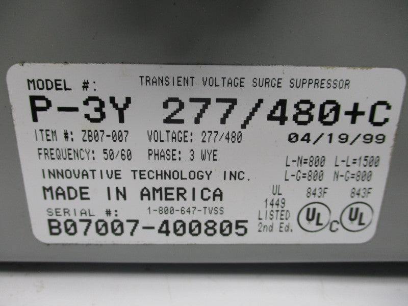 INNOVATIVE TECHNOLOGY P-3Y277/480+C ZB07-007 277/480V NSMP