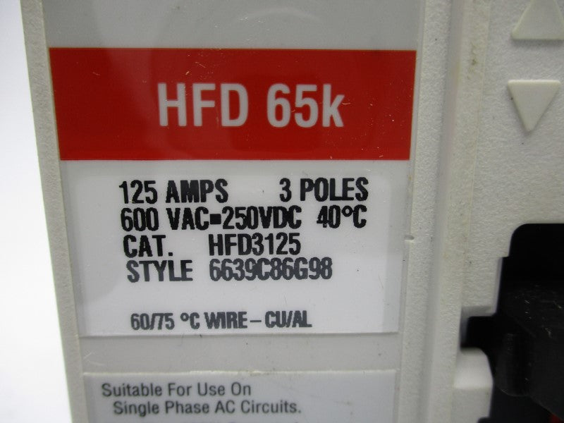 CUTLER HAMMER HFD3125 SER. C 600VAC 125A NSMP
