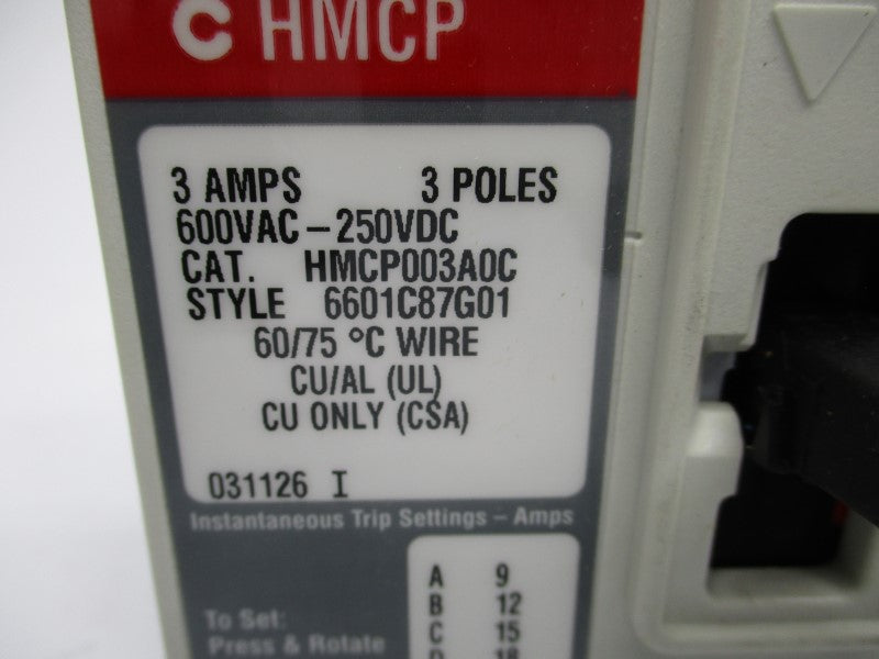 CUTLER HAMMER HMCP003A0C SER. C 600VAC 3A NSMP