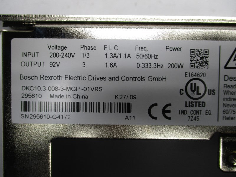REXROTH DKC10.3-008-3-MGP-01VRS 200-240V 1.3/1.1A NSMP