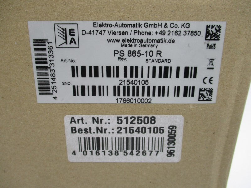 ELEKTRO AUTOMATIK PS865-10R 21540105 NSFS