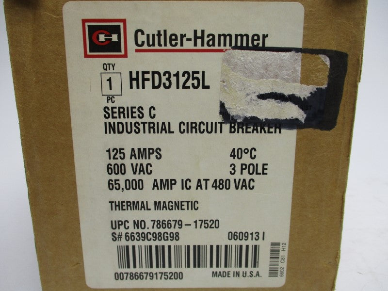 CUTLER HAMMER HFD3125L SER. C 600VAC 125A NSMP