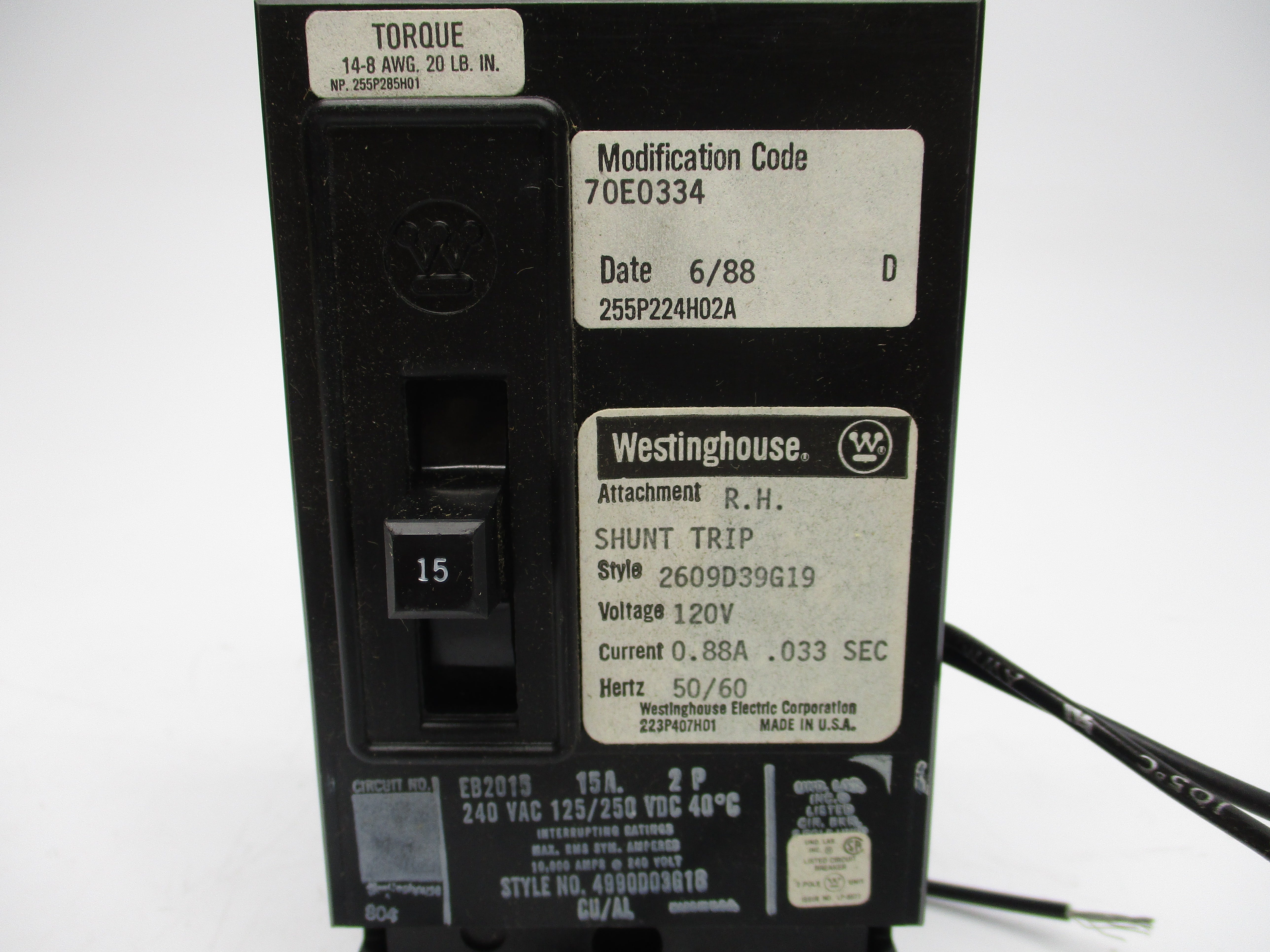 WESTINGHOUSE 70E0334 2609D39G19 120V 0.88A NSMP