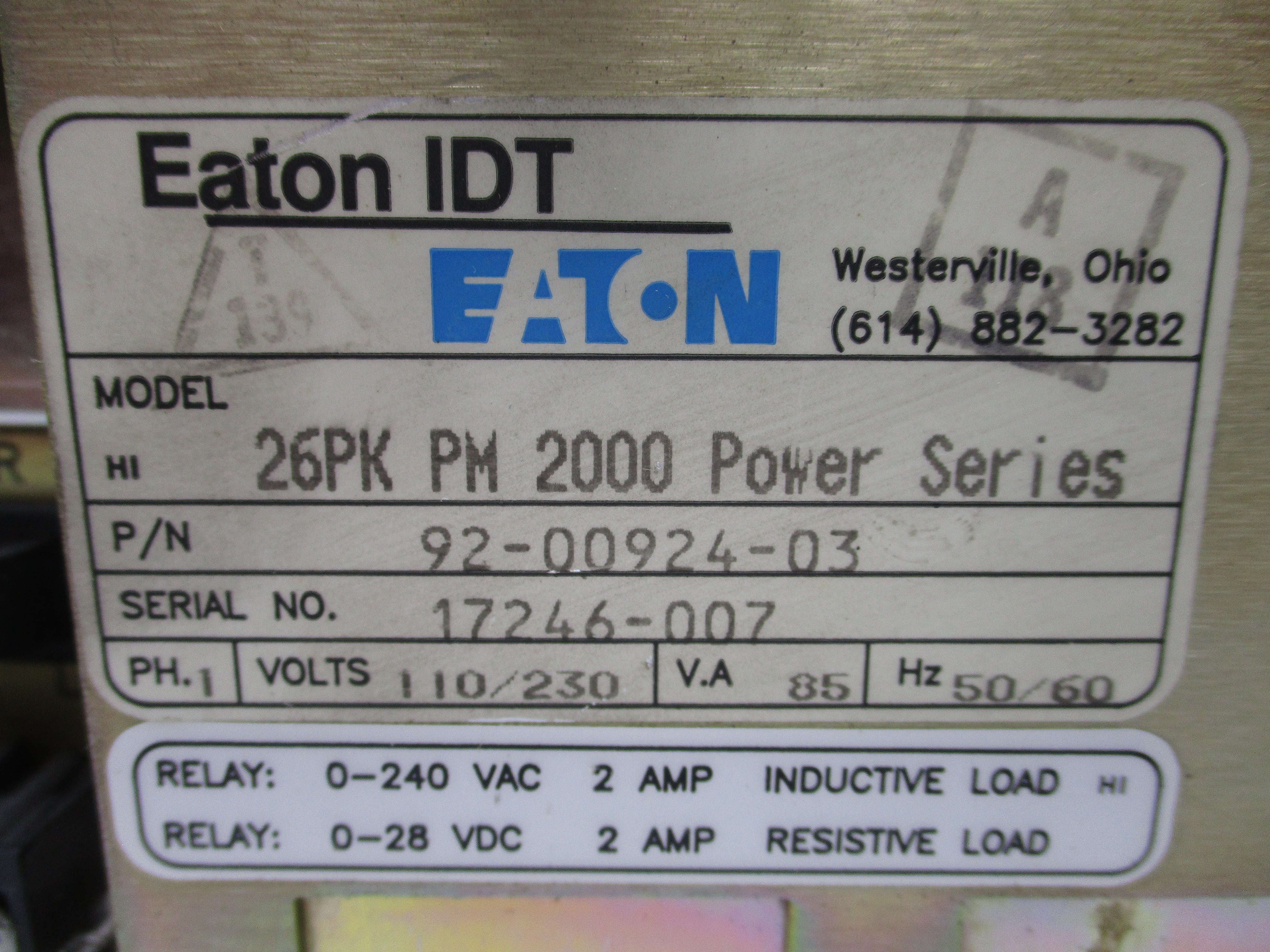 EATON 26PKPM2000 92-00924-03 110/230V 2A UNMP