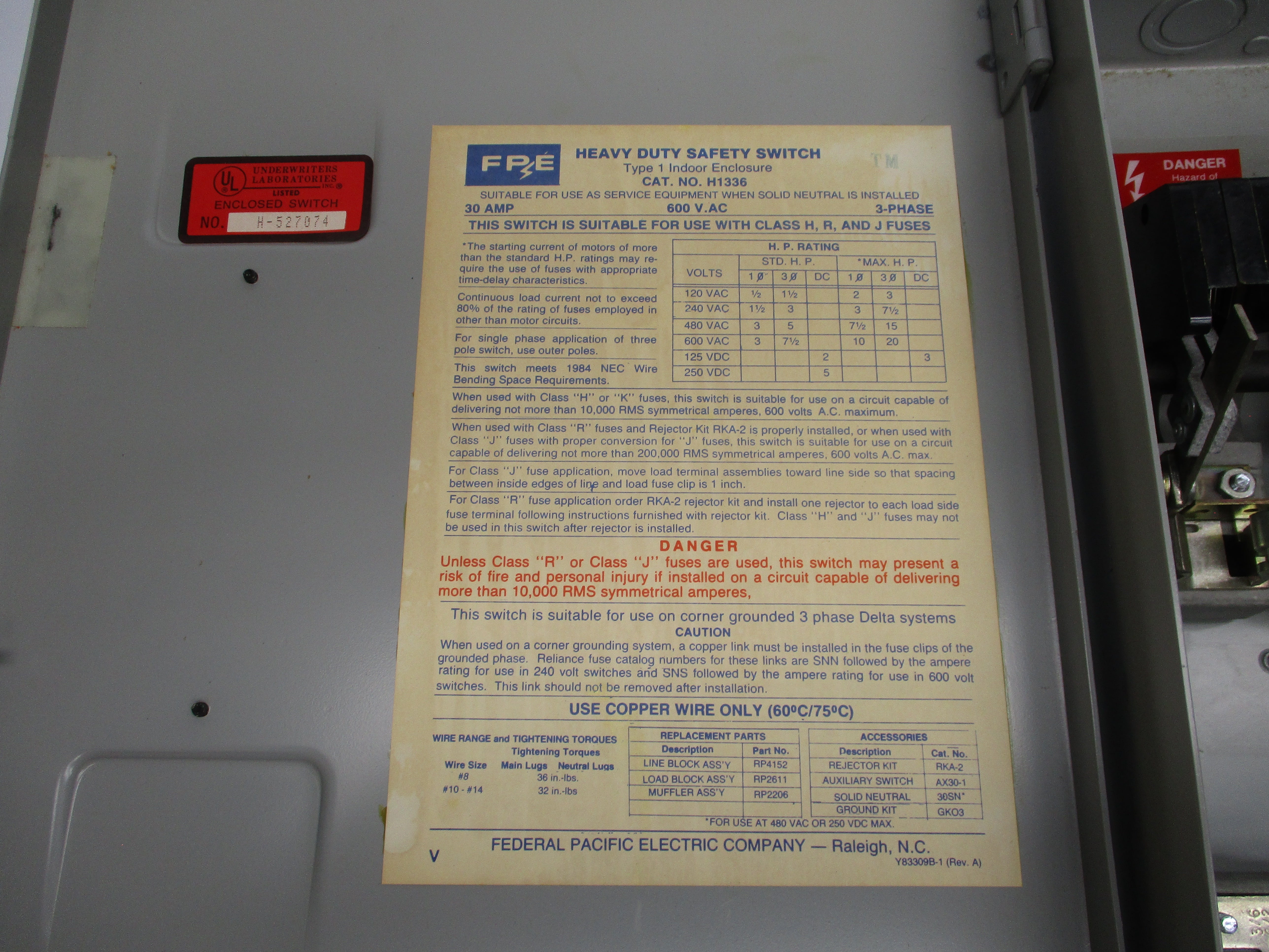 FPE H1336 600VAC 30A NSNP