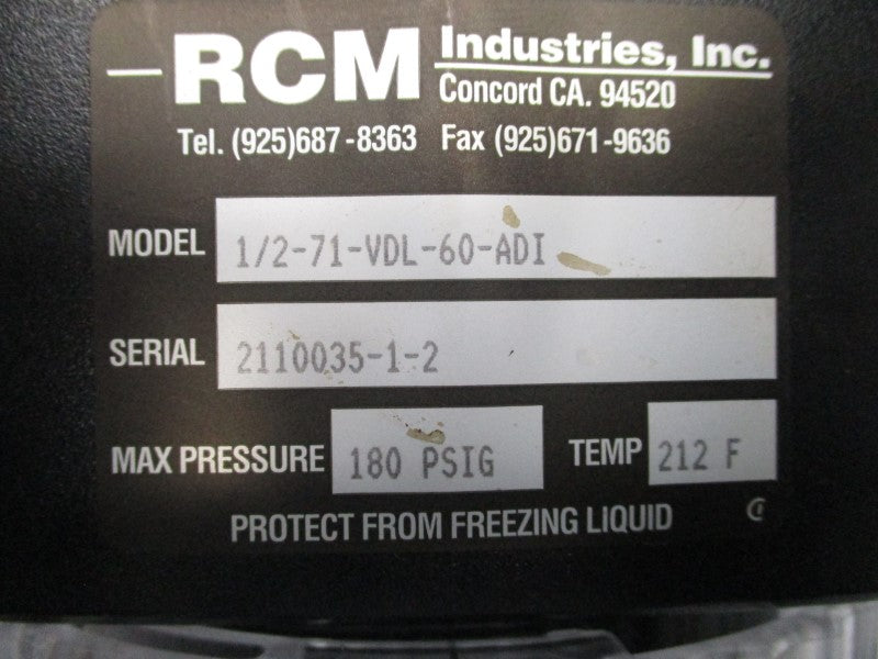 RCM INDUSTRIES 1/2-71-VDL-60-ADI 180PSI NSNP