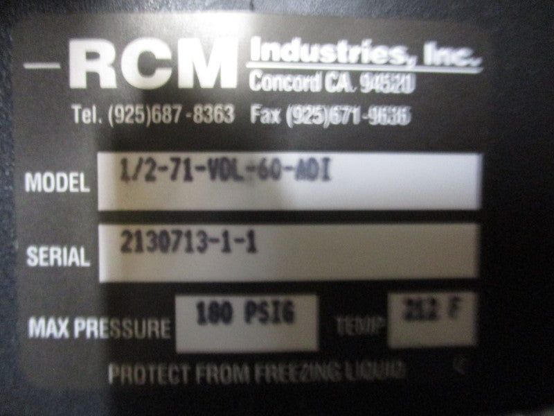 RCM INDUSTRIES 1/2-71-VDL-60-ADI 2130713 180PSI NSMP