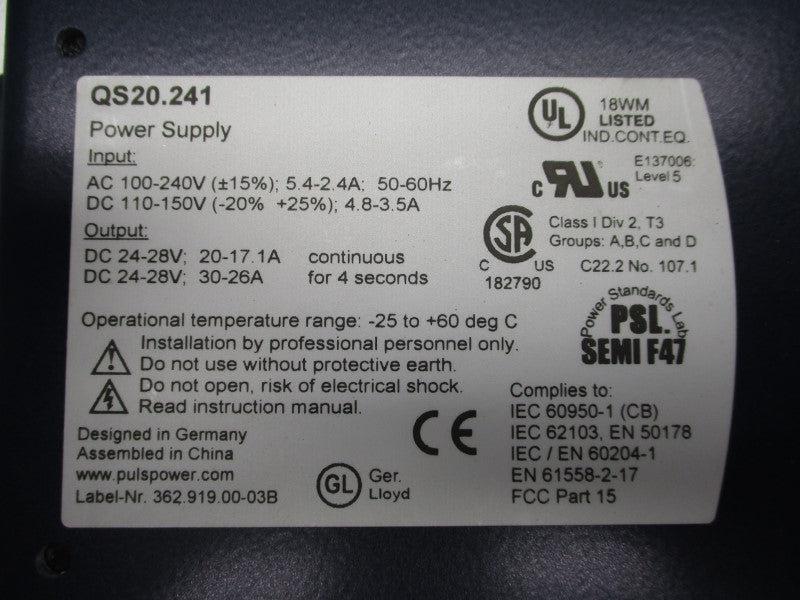 PULS QS20.241 100-240VAC 5.4-2.4A NSMP