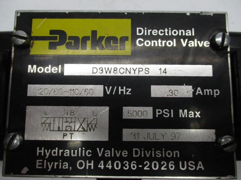 PARKER D3W8CNYPS14 110-120V 0.30A 5000PSI UNMP