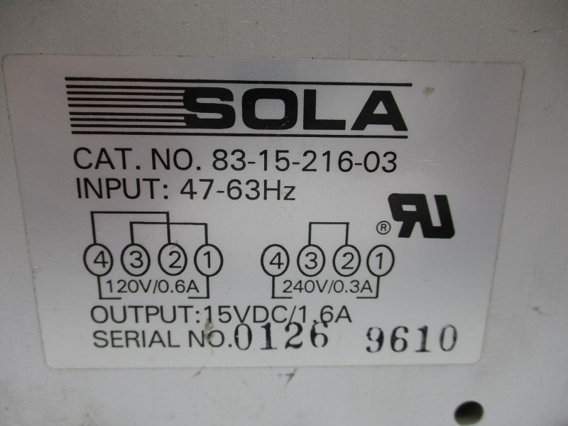 SOLA 83-15-216-03 120/240V 0.6/0.3A UNMP