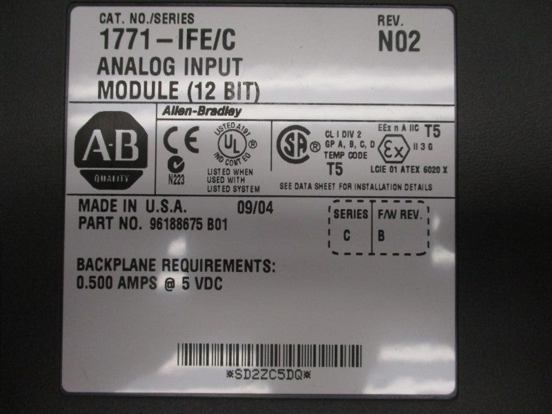 ALLEN BRADLEY 1771-IFE SER. C F/W B REV. N02 5VDC 0.50A NSMP