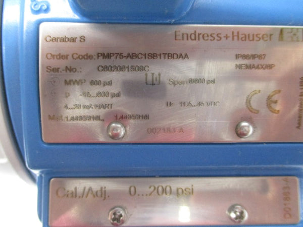 ENDRESS+HAUSER PMP75-ABC1SB1TBDAA 11.5-45VDC 0-200PSI NSNP