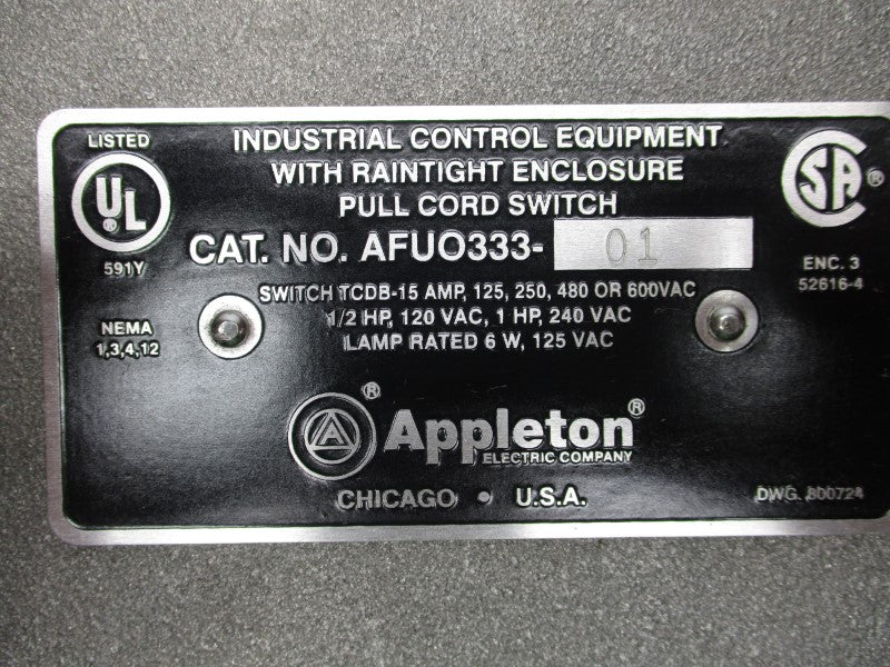 APPLETON AFUO333-01 600VAC 15A NSNP