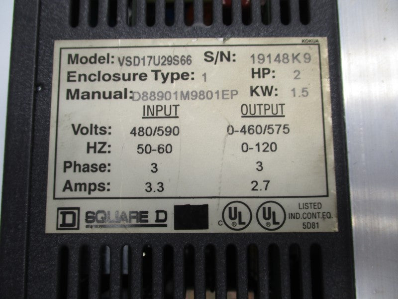 SQUARE D VSD17U29S66 480/590V 3.3A NSNP