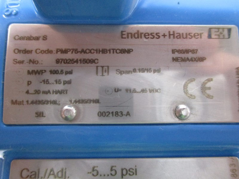 ENDRESS+HAUSER PMP75-ACC1HB1TC6NP 11.5-45VDC -15-15PSI NSNP