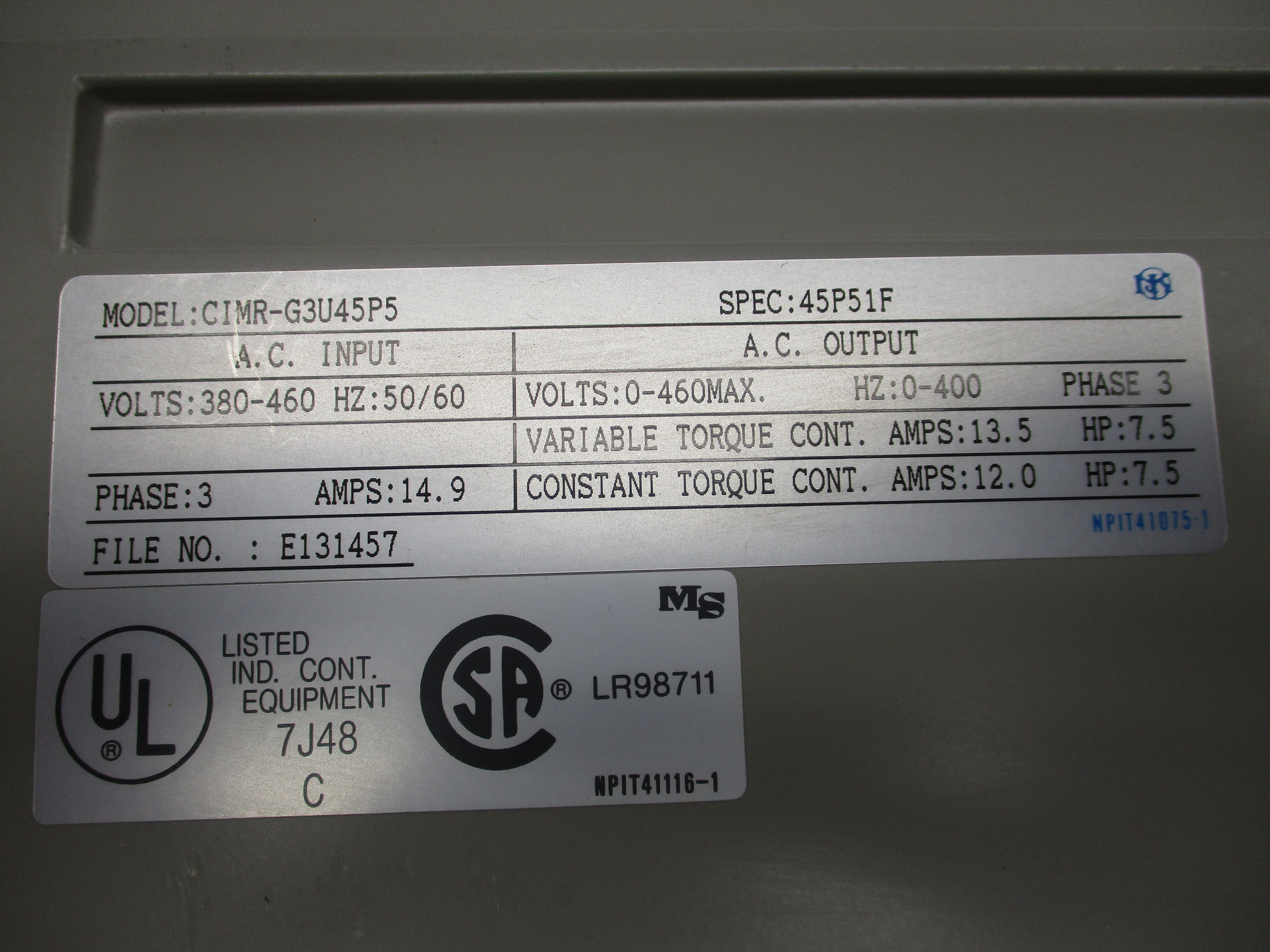 IDM CONTROLS CIMR-G3U45P5 380-460V 14.9A NSNP