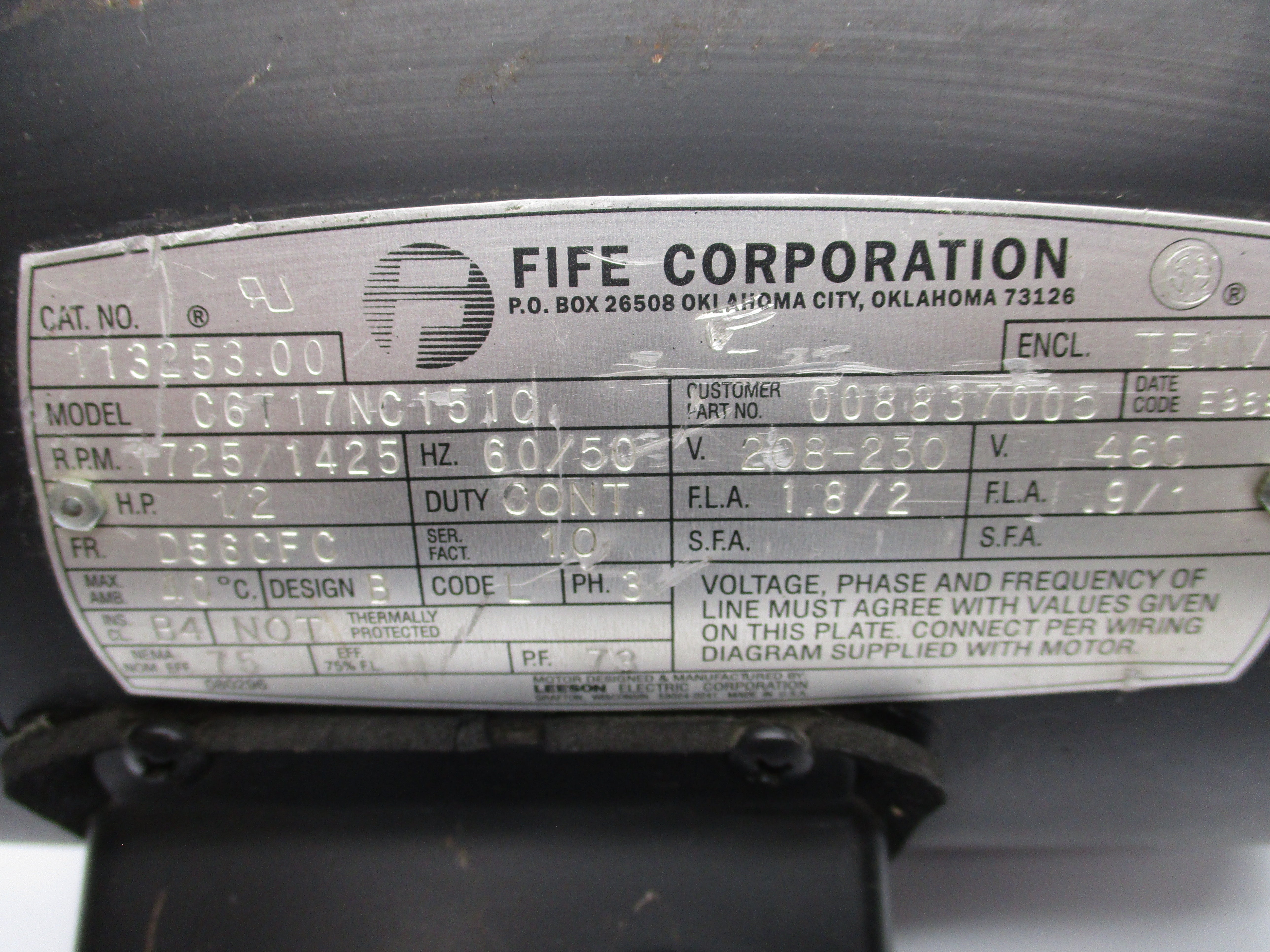 FIFE CORPORATION C6T17NC151C 460V 1.8/2A UNMP