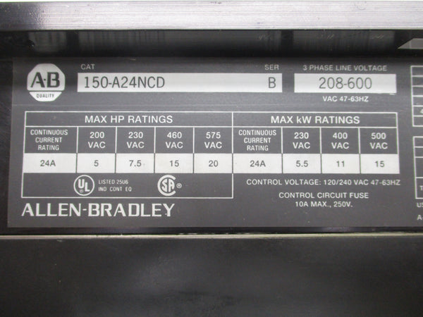 ALLEN BRADLEY 150-A24NCD SER. B 208-600VAC 24A UNMP