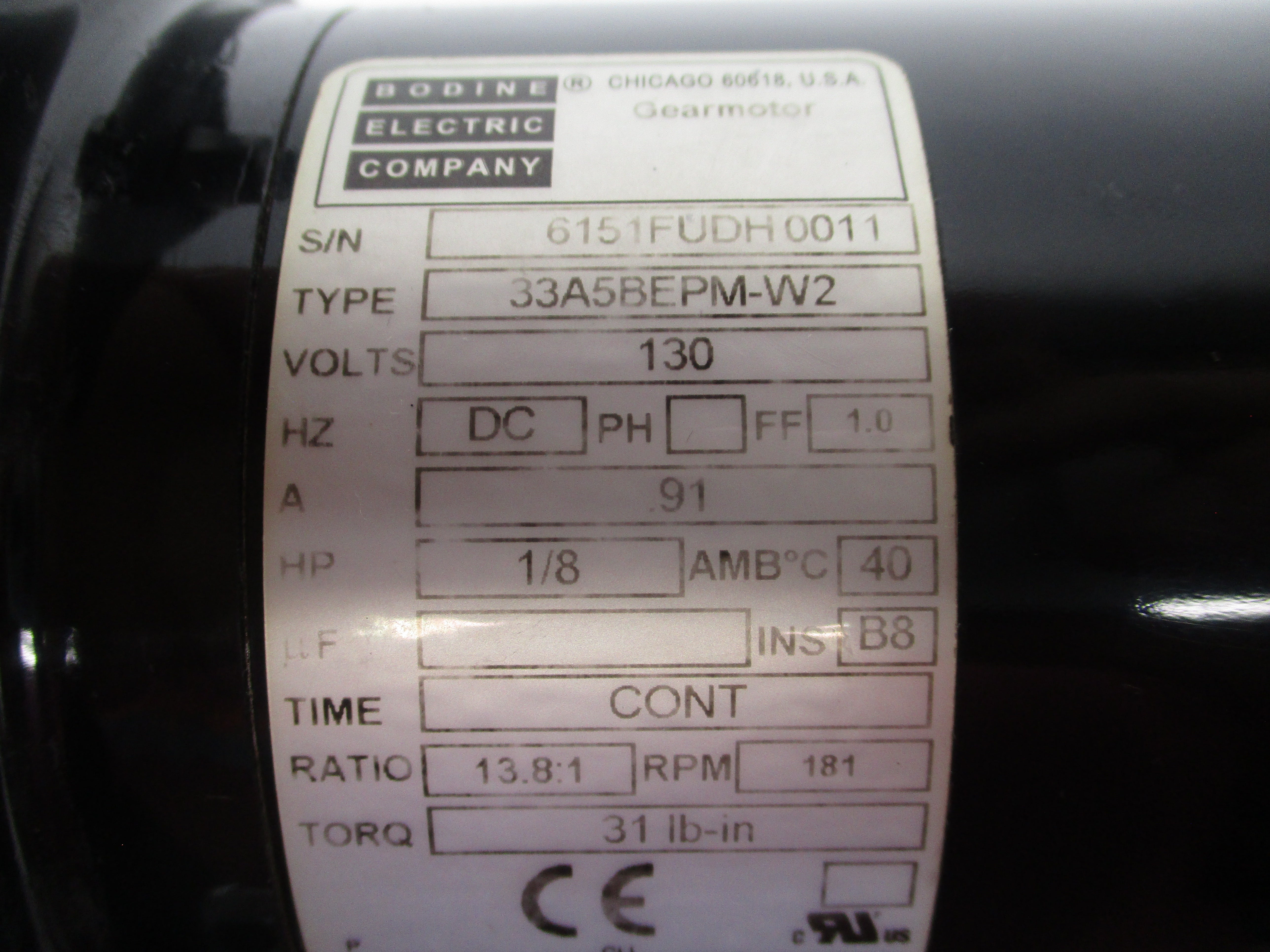 BODINE ELECTRIC 33A5BEPM-W2 130V 0.91A UNMP