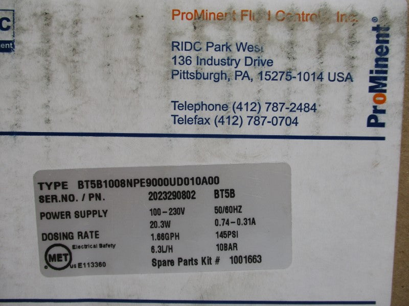 PROMINENT BT5B1008NPE9000UD010A00 100-230V 0.74-0.31A 145PSI NSMP