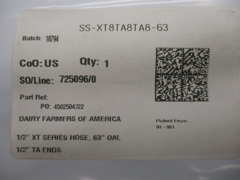 SWAGELOK SS-XT8TA8TA8-63 1/2" NSMP