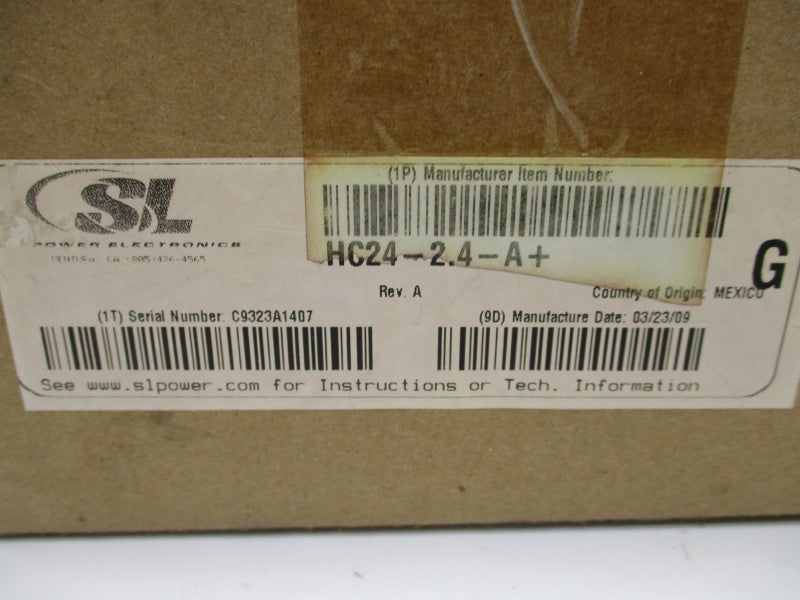 SLPOWER HC24-2.4-A+G REV. A 100/120/215/230-240V 1.4/1.2/0.7/0.6A NSMP