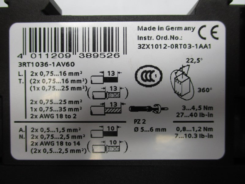 SIEMENS 3RT1036-1AV60 480V NSMP