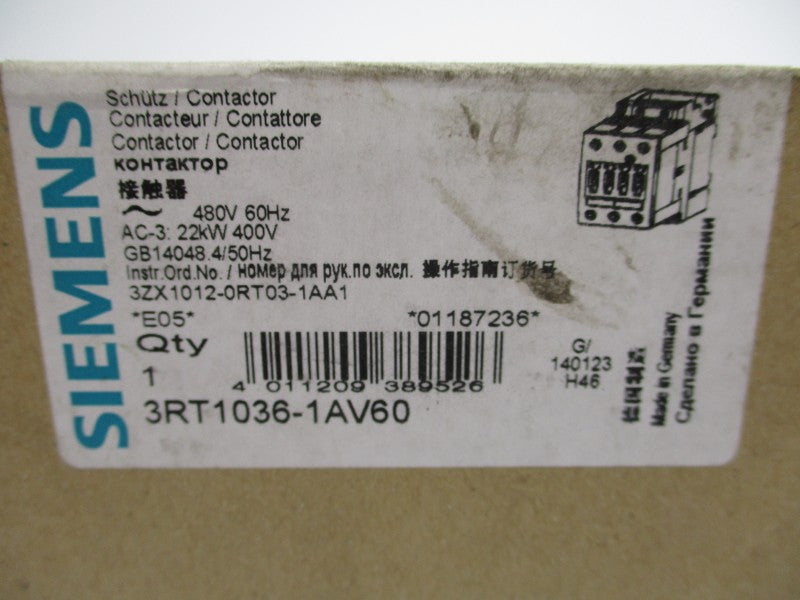 SIEMENS 3RT1036-1AV60 480V NSMP