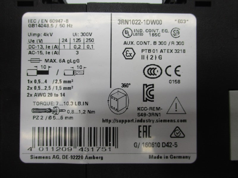 SIEMENS 3RN1022-1DW00 24-240VAC/DC NSMP