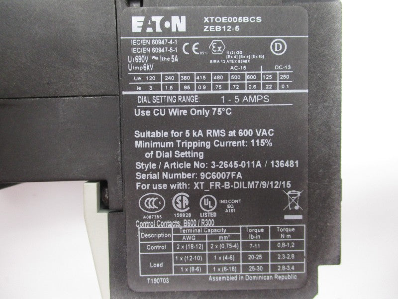 EATON XTAE007B10T5E005 24VAC 1-5A NSMP