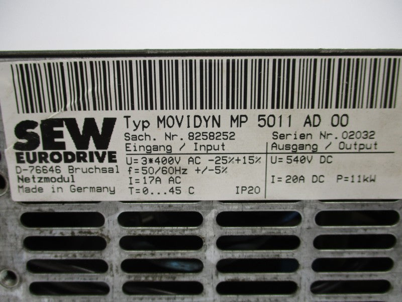 SEW EURODRIVE MOVIDYNMP5011AD00 400VAC 17A UNMP
