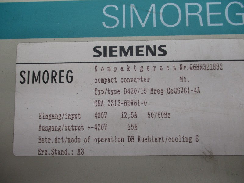 SIEMENS 6RA2313-6DV61-0 420V 15A UNMP