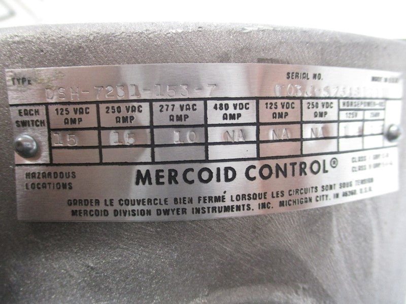 MERCOID CONTROL DSH-7231-153-7 277VAC 15A 5-150PSI NSMP