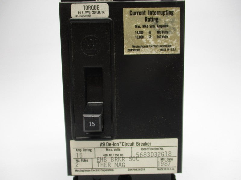 WESTINGHOUSE EHB2015V 5683D32G18 480VAC 15A NSMP
