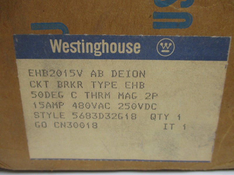 WESTINGHOUSE EHB2015V 5683D32G18 480VAC 15A NSMP