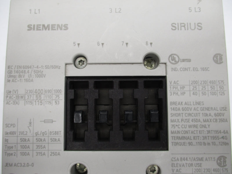 SIEMENS 3RT1054-6AF36 110-127V 160A (AS PICTURED) UNMP
