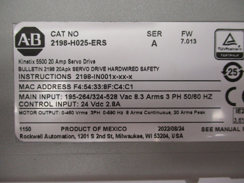 ALLEN BRADLEY 2198-H025-ERS SER. A F/W 7.013 324-528V 20A NSNP