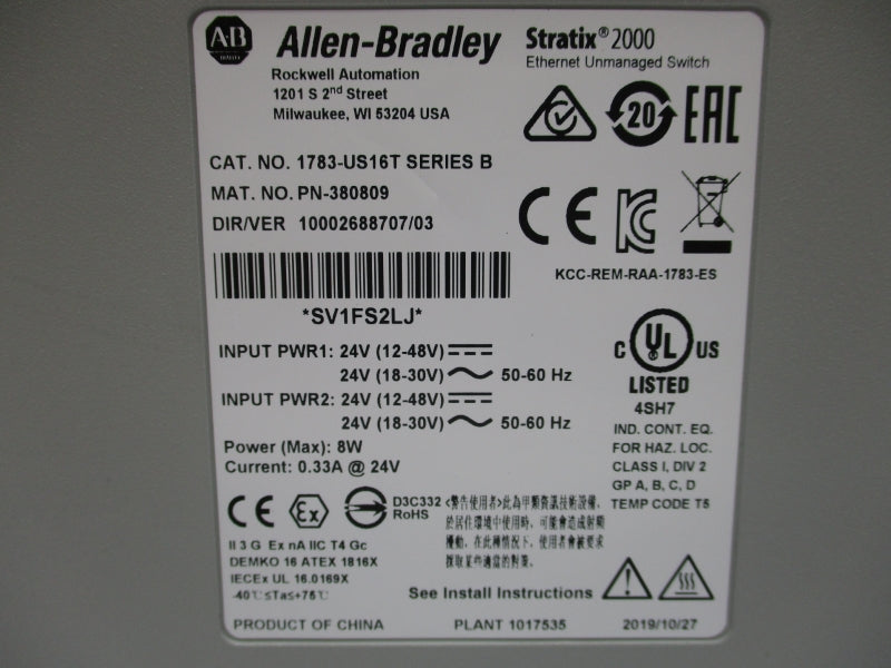 ALLEN BRADLEY 1783-US16T SER. B S/W 03 12-48V 0.33A NSMP