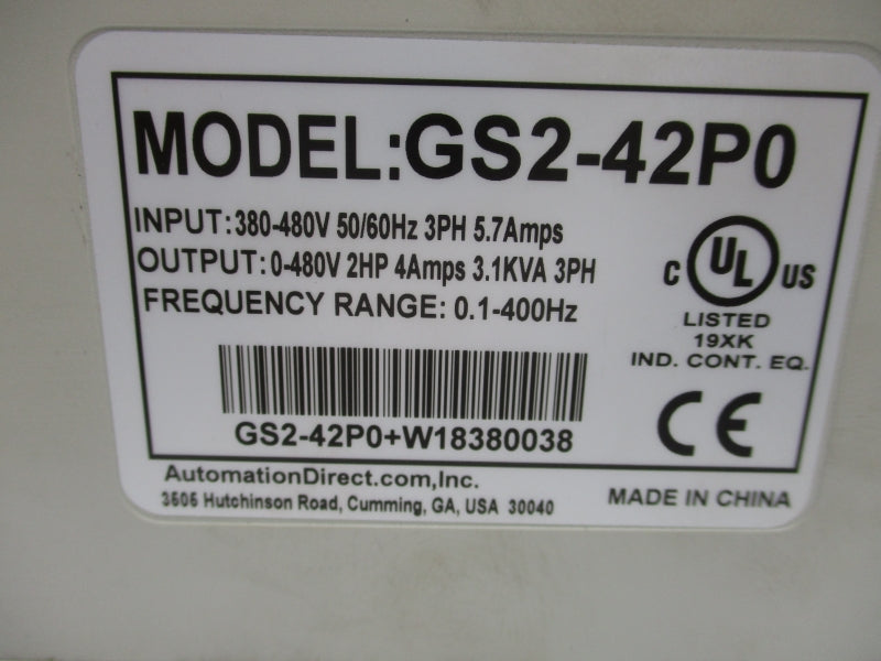AUTOMATION DIRECT GS2-42P0 GS2-42P0+W18380038 380-480V 5.7A NSMP