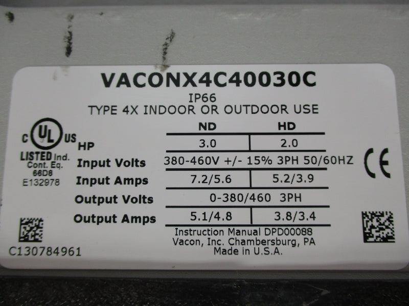VACON X4C40030C IP66 380-460V 7.2/5.6A NSNP