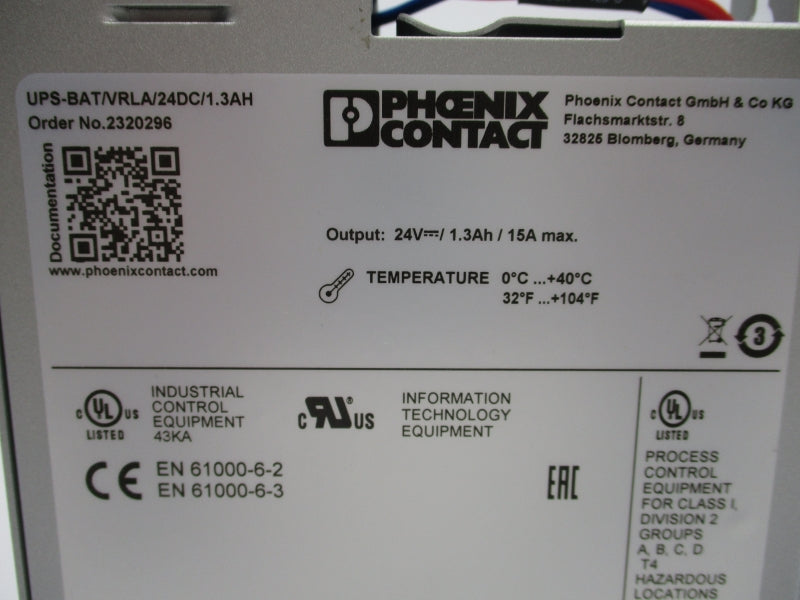 PHOENIX CONTACT UPS-BAT/VRLA/24DC/1.3AH 2320296 24V 15A NSMP