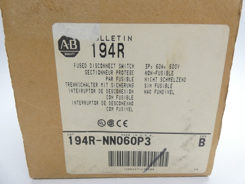 ALLEN BRADLEY 194R-NN060P3 SER. B 600V 60A (BR/WH) NSMP
