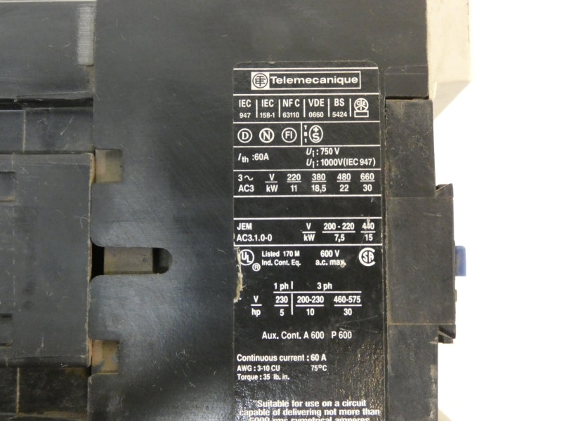 TELEMECANIQUE LC1D4011U6 240V 60A UNMP