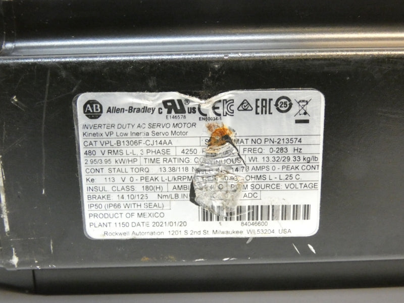 ALLEN BRADLEY VPL-B1306F-CJ14AA 460V 14.78A NSNP