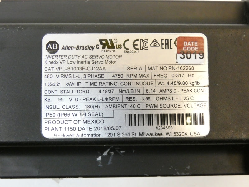 ALLEN BRADLEY VPL-B1003F-CJ12AA SER. A 480V 6.14A UNMP