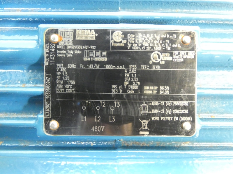 WEG 00158ST3IE145T-W22 460V 2.02A NSNP