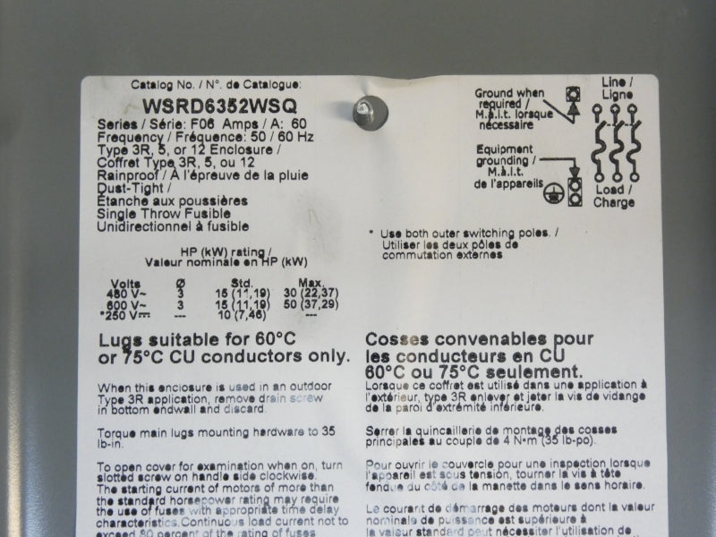 APPLETON WSRD6352WSQ 600VAC 60A NSNP