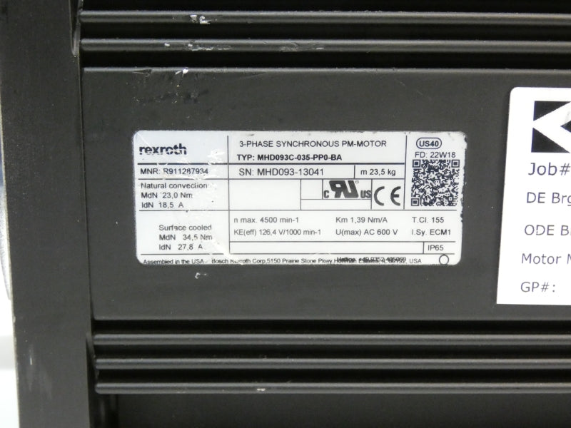 REXROTH MHD093C-035-PP0-BA R911287934 600VAC 27.8A NSNP